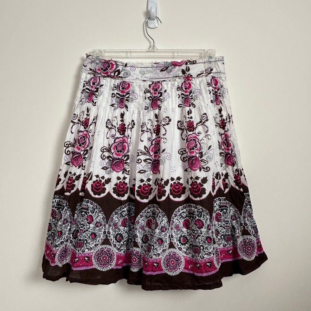 Chaudry KC Bohemian Floral Skirt Pink Brown Cotton Size Medium - Picture 2 of 11